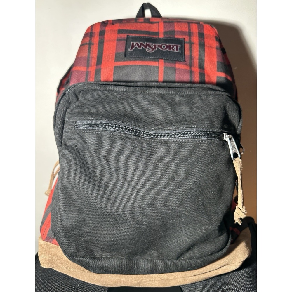 JanSport Right Pack Student School Backpack Red Diamond Plaid Suede bottom Great